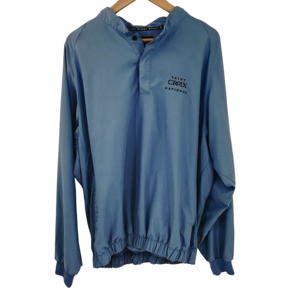FootJoy Pullover Blue Windbreaker Jacket Size L Saint Croix National Golf Pocket